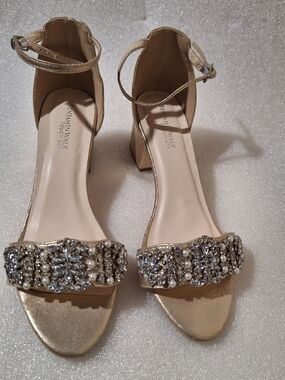 Dressy Ankle-Strap Block Heel Sandals - Gold